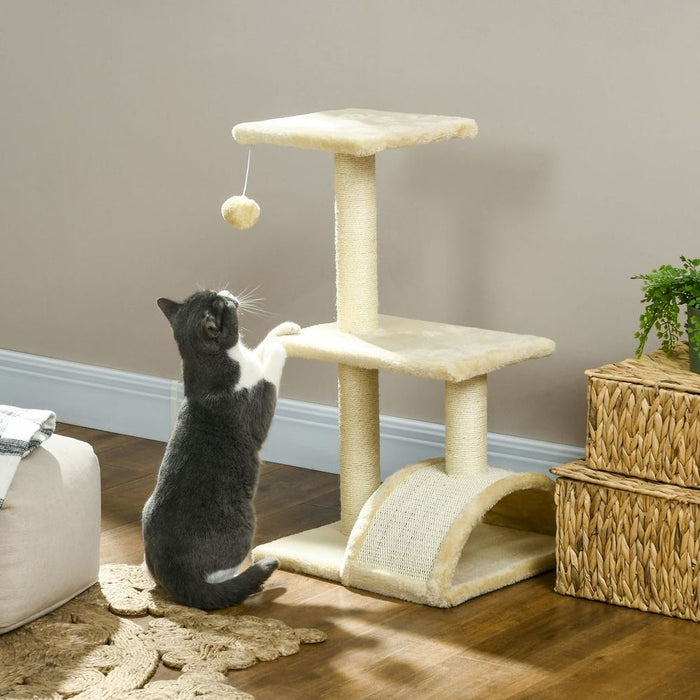 Premium 72cm Cat Tree Climbing Tower - Sisal Scratching Post - Cream White