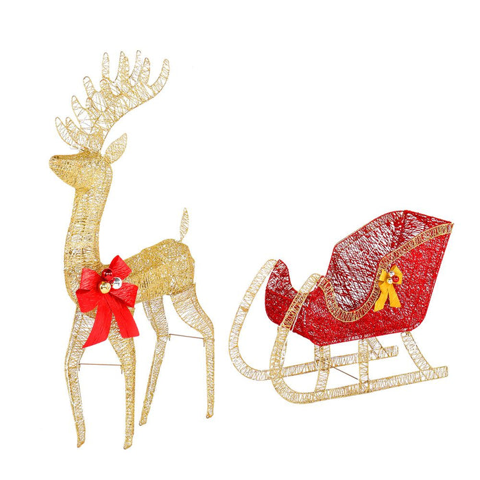 Golden Elk Deer Sled Iron Frame Cotton Thread Green Onion Powder Courtyard Elk Decoration