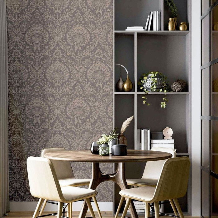 Premium Luxe Damask Chocolate Rose Gold Wallpaper - High Quality