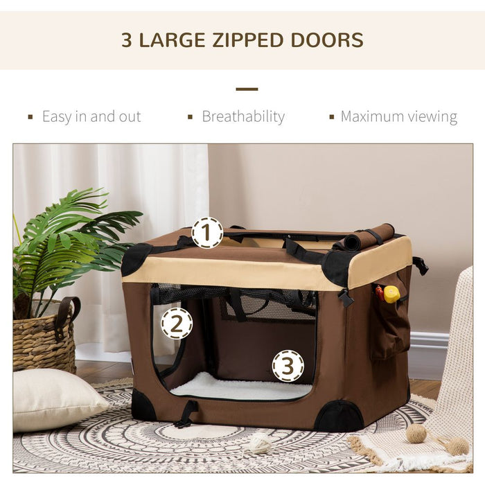 Convenient 60cm Foldable Pet Carrier for Dogs & Cats - Brown Pawhut