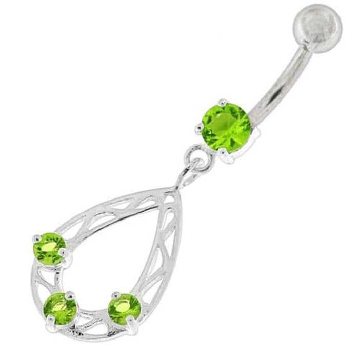 Oval Shape with Triple Stone Jeweled Belly Ring