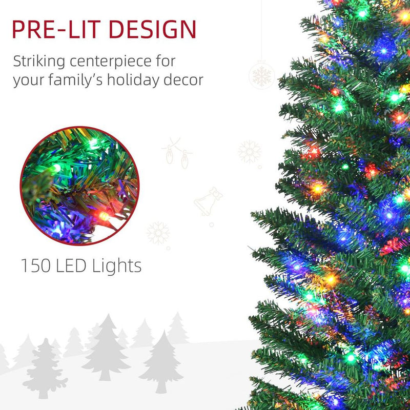 HOMCOM 6ft Artificial Pencil Christmas Tree with Colourful Lights, Steel Base