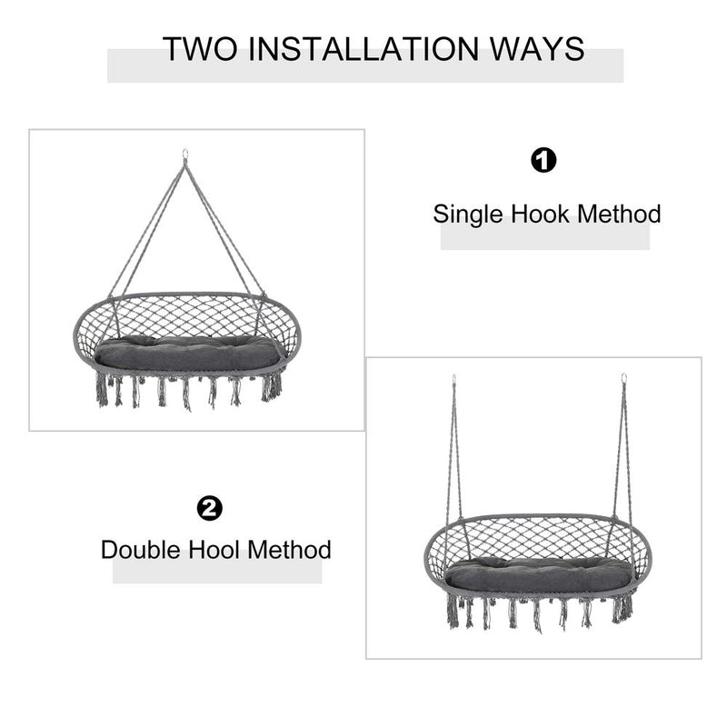 Hanging Hammock Chair - Cotton Rope Swing & Metal Frame - Large Macrame - Dark Grey