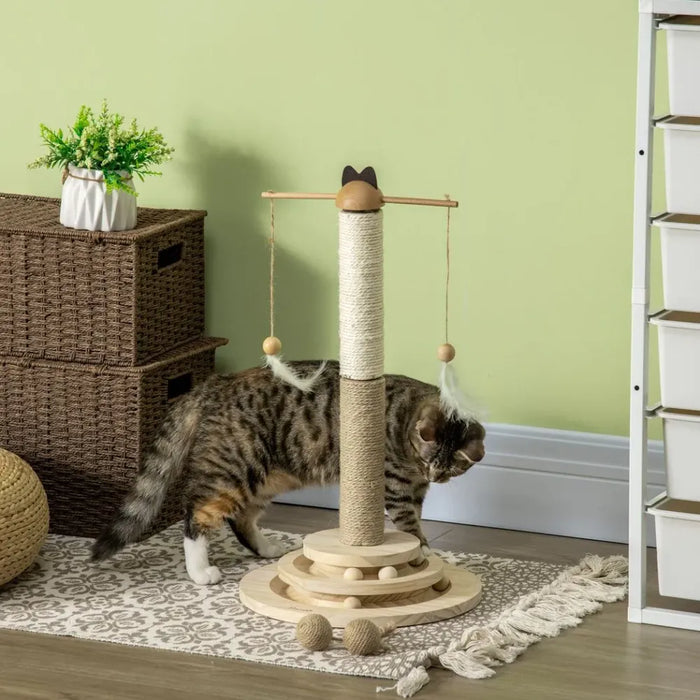 Premium 56cm Cat Tree w/Turntable Interactive Toy Ball, Jute & Sisal Scratching Post - Sturdy & Safe!