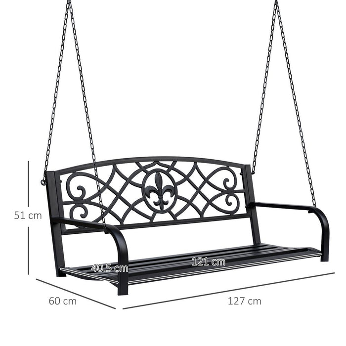 Rust-Resistant Steel Fleur-de-Lis Porch Swing with Chains - Premium Quality - Comfortable - Elegant Design