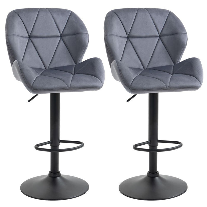 Bar Stool Set of 2 Fabric Adjustable Height Counter Chairs Dark Grey