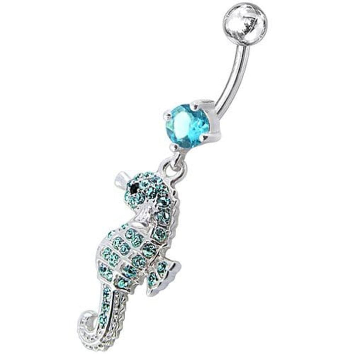 Jeweled Sea Horse Dangling Belly Ring