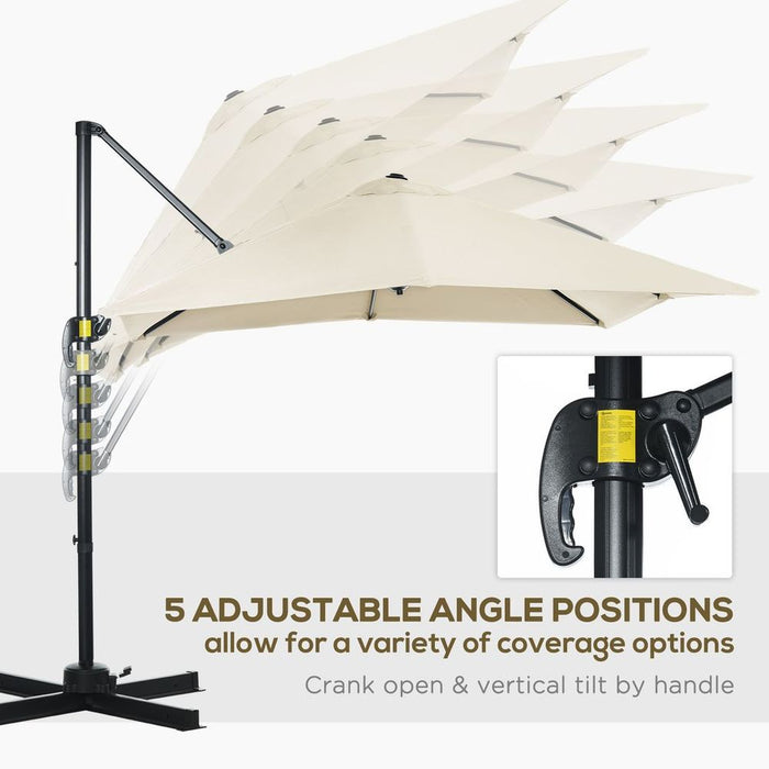 Square Cantilever Roma Parasol 360 Rotation w/ Hand Crank, Cream White