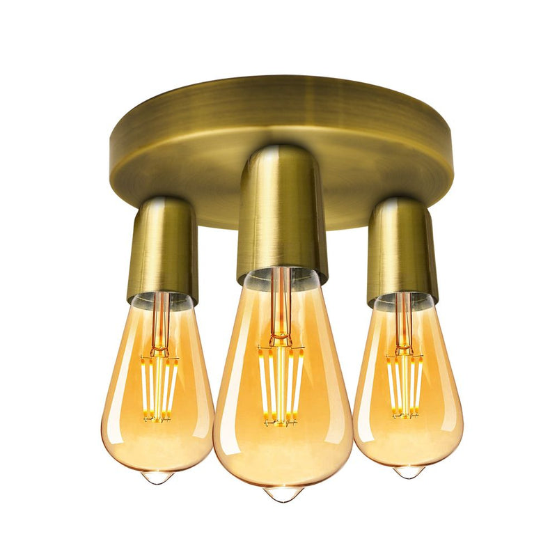 Vintage Yellow Brass Ceiling Light - 3 Way E27 Lamp Base - Semi Flush Design