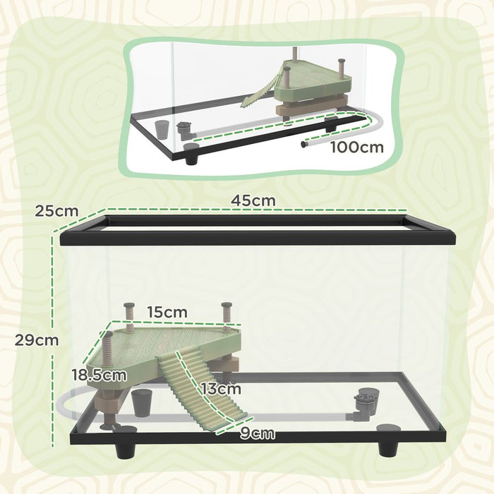 PawHut Turtle Tank 28L Glass Turtle Aquarium w/ Easy-Drain 45 x 25 x 29cm