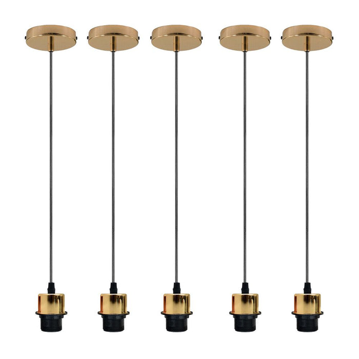 Industrial French Gold Pendant Light - 5 Pack, E27 Lamp Holder, Addable Lampshade, PVC Cable - High Quality, Stylish, Dimmable