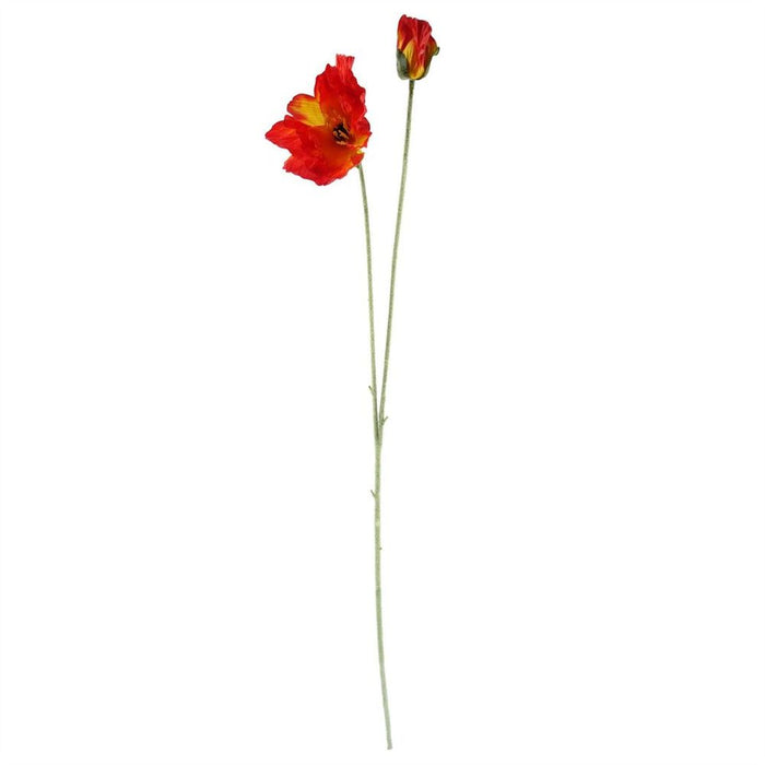 100cm Red Poppy and Fern Glass Vase - Complete Artificial Flower Arrangement for Stunning Home Décor