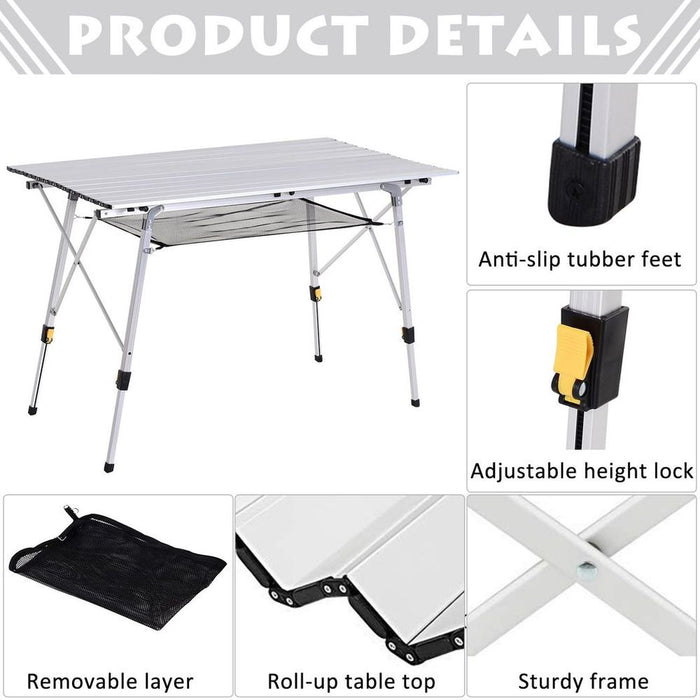 Ultimate Portable Roll-up Aluminium Folding Picnic Table - Outdoor BBQ, Party, Camping - Lightweight, Sturdy Design - Rubber leg pads - Secure Storage