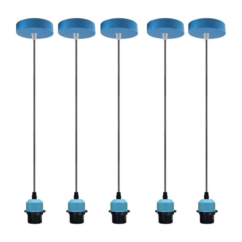 5 Pack Industrial Blue Pendant Light Fitting, Lampshade Addable E27 Lamp Holder Light, E27 UK Holder Set With PVC Cable.