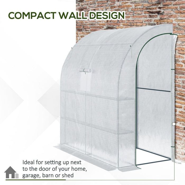 Walk-In Leanto Greenhouse Windows Doors 2 Tiers 4 Shelves 200x100x213cm White