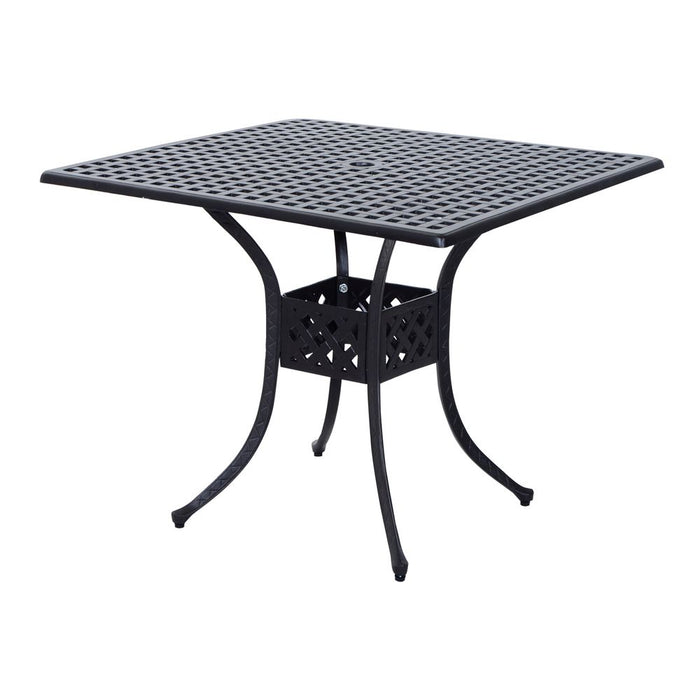 Outsunny Square Aluminium Outdoor Garden Dining Table with Umbrella Hole, Black