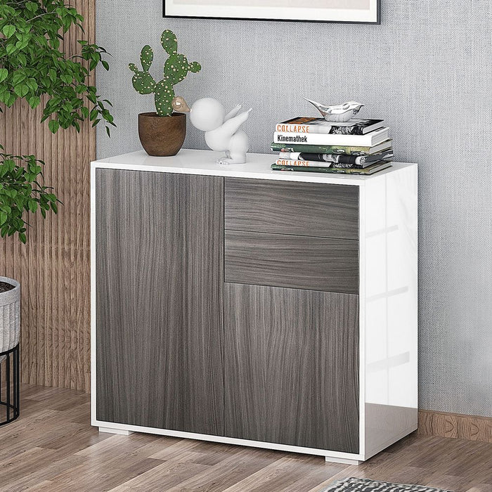 Side Cabinet with 2 Door Cabinet and 2 Drawer for Home Office Grey