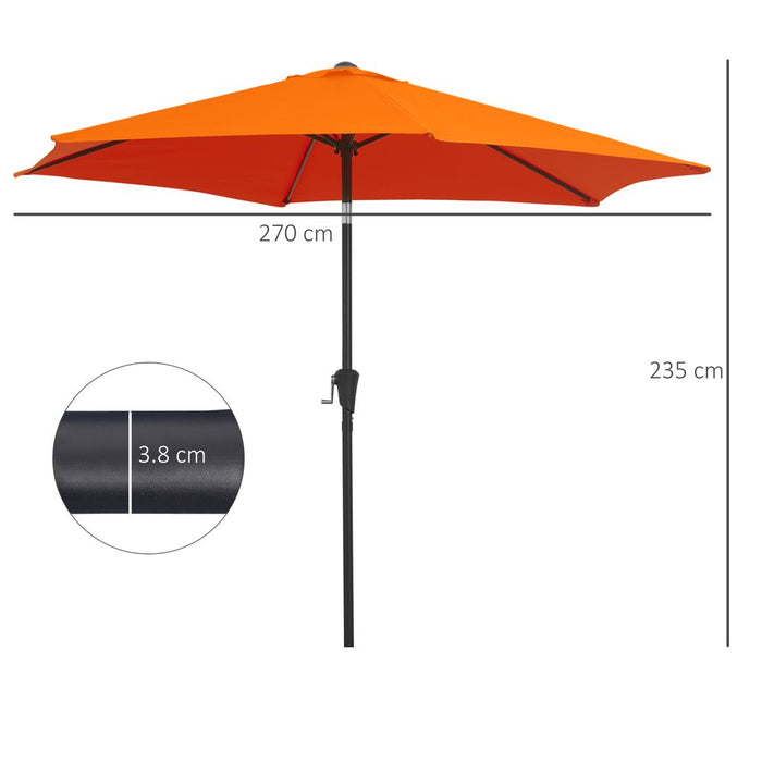 Patio Umbrella Parasol Sun Shade Garden Aluminium Orange 2.7M Outsunny