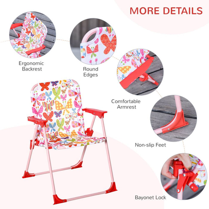 Outsunny Kids Outdoor Bistro Table and Chair Set Butterfly Pattern Garden Patio Backyard with Removable & Height Adjustable Parasol