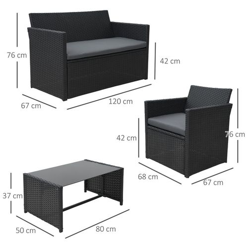 4pc Patio Garden Rattan Wicker Sofa 2-Seater Loveseat Chair Table Black