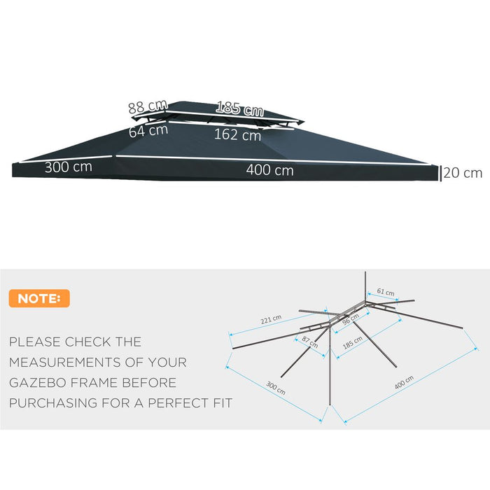 Gazebo Replacement Roof Canopy - High Quality, Waterproof, Durable - Fits 3x4m Gazebos - Easy Refresh for Garden Furniture
