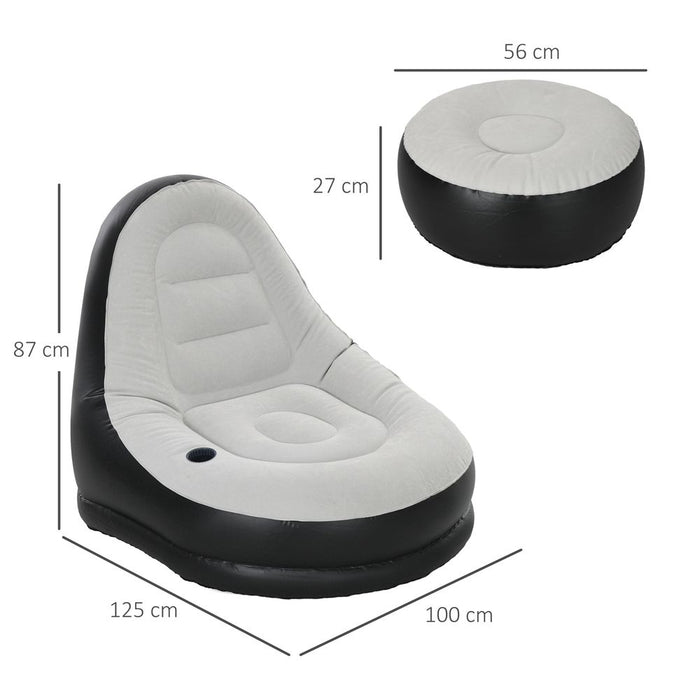 Inflatable Gaming Chair & Foot Stool - Grey, High Quality