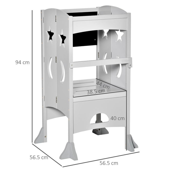 Kids Step Stool - Toddler Kitchen Stool with Blackboard & Lockable Handrail