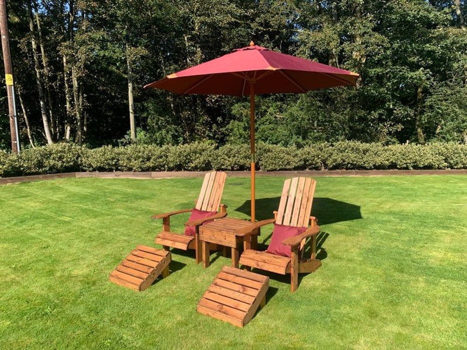 Aidandack Style Set - High Quality, Hand Finished Patio Furniture Made in Britain! Includes 2 Chairs, Footstalls, and a Drinks Table. Rustproof and Rot Free. White Glove Delivery. 10 Year Guarantee.