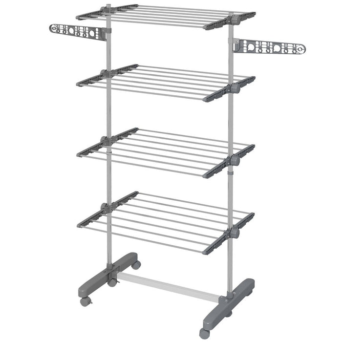 HOMCOM 4-Tier Large Clothes Airer Stainless Steel Clothes Drying Rack Grey