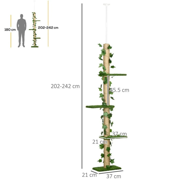 Adjustable Floor-To-Ceiling Cat Tree - 242cm - Anti-Slip - Green