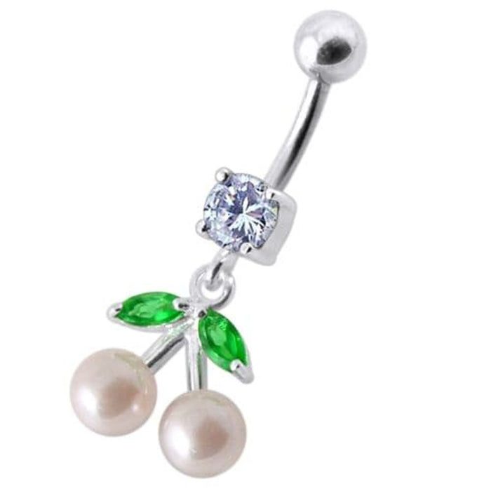 Fancy Mix Jeweled PEARL Dangling With Curved Navel Ring