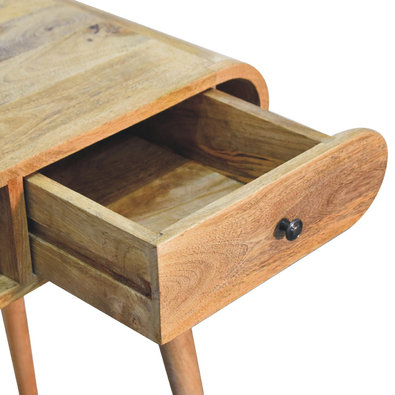 Artisan Furniture Solid Wood Curved Oak-ish Writing Desk, 1 Drawer & 1 Shelf, Beige