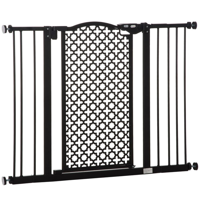 74-105 cm Pet Safety Gate Pressure Fit Stair with Double Locking, Black Pawhut