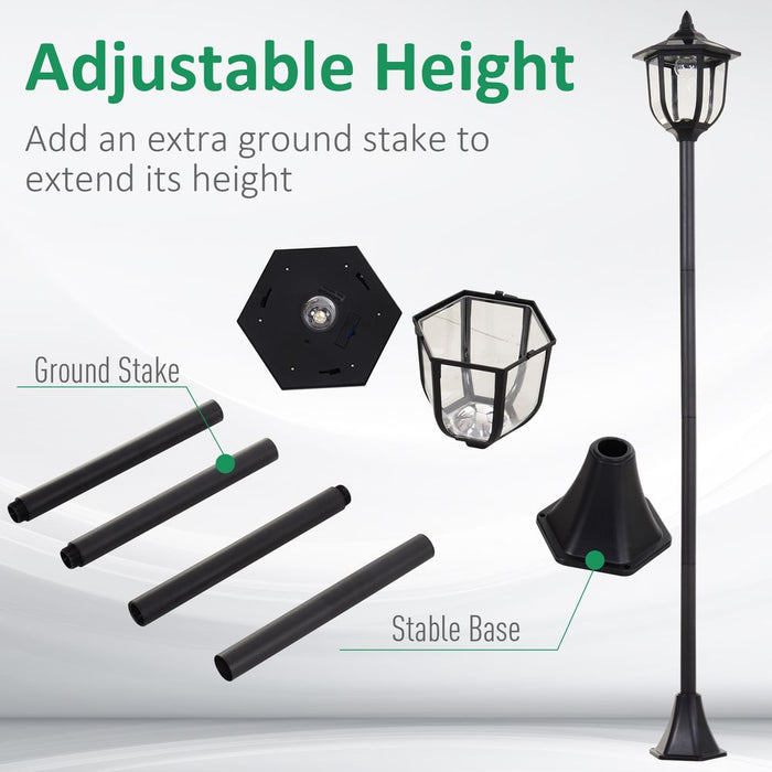 1.77m Tall Solar LED Lamp Post | Outdoor Garden Lighting | Black | Energy-Saving