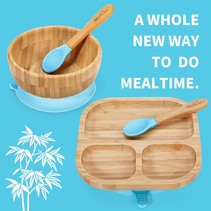 BPA-FREE BAMBOO BOWL & PLATE SET: Suction Base, Easy Clean, Anti-Scalding - Perfect for Balanced Meals!