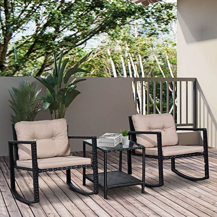 Outsunny 2 Seater Rocking Set - Black/Beige