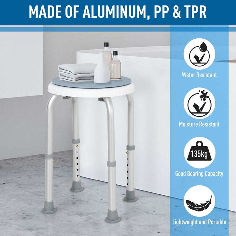 HOMCOM 360° Swivel Seat Bath Shower Stool Adjustable Height w/Aluminium Frame Non-Slip Feet Chair Safe Support Home Assistance