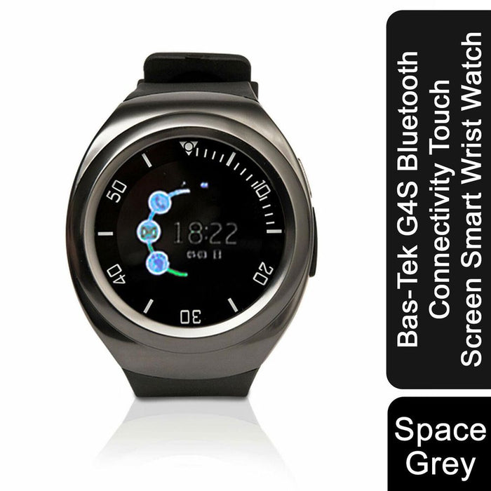 Bas-Tek G4S Bluetooth Smart Watch - Touch Screen, Pedometer, Speaker, Space Grey