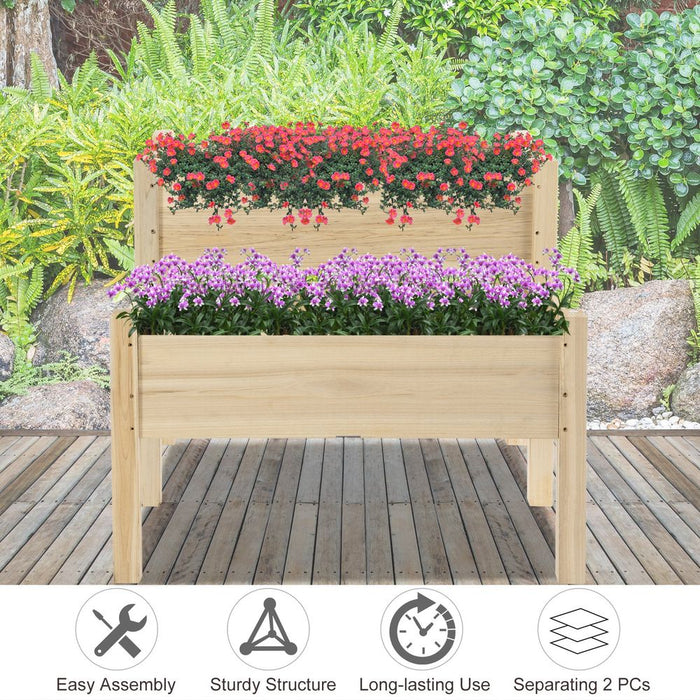 Premium Fir Wood 2-Tier Raised Bed Planter | 86x85x72cm | Drainage Holes | Sturdy Legs | Indoor/Outdoor