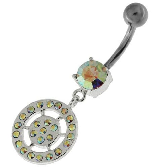 Sterling Silver Multi jeweled Round Pattern Belly Ring