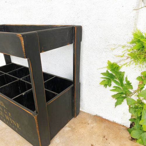 47CM BLACK WOODEN 8 BOTTLE WINE HOLDER