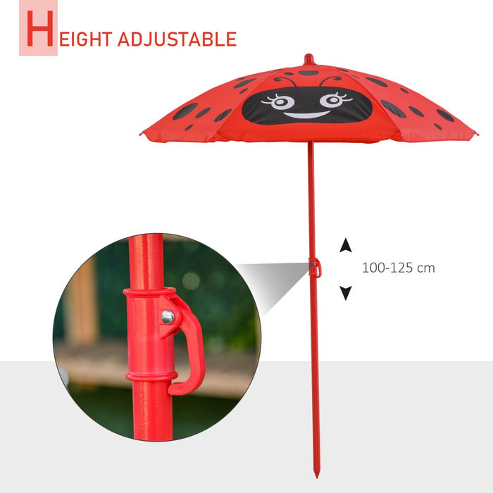 Kids Ladybug Picnic Table & Chair Set with Umbrella - Outdoor Portable Folding Furniture - Ages 3-5