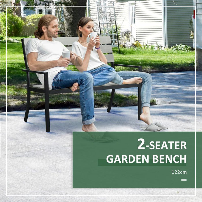 Outsunny Grey Steel Frame Garden Loveseat - Durable & Stylish 2 Seater Bench - 122x65x92cm - Perfect for Outdoor Relaxing