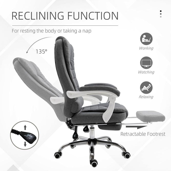 Premium Grey Swivel Office Chair w/ Reclining Footrest & Armrest - Ultimate Comfort & Productivity