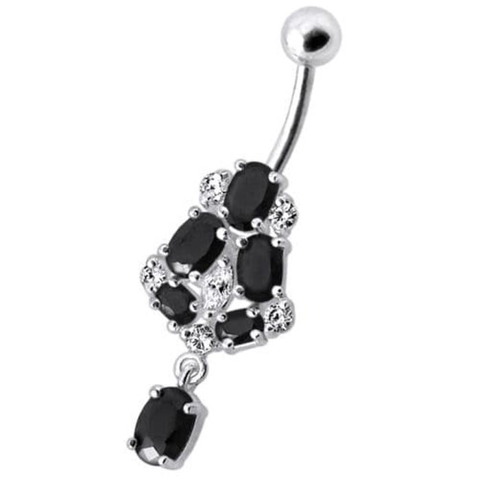 Silver Fancy Jeweled Dangling Navel Ring Body Jewelry