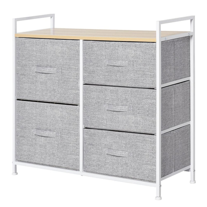 HOMCOM 5 Drawer Linen Basket Storage Unit Home Organisation w/Shelf Handles Metal Frame Adjustable Feet Hallway Home Dresser Grey