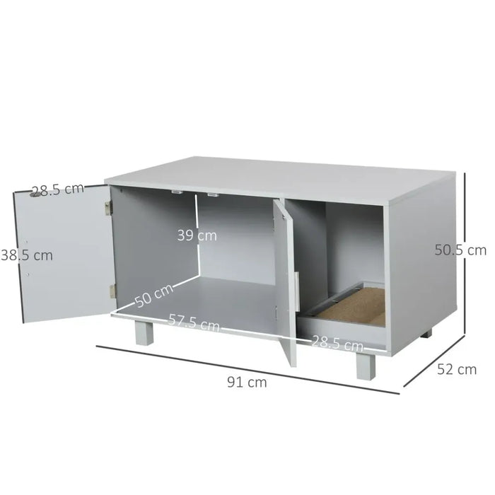 Stylish Grey Cat Box Furniture w/ Scratch, Magnetic Doors - Multipurpose Kitty Enclosure, Easy to Clean - Best Quality!