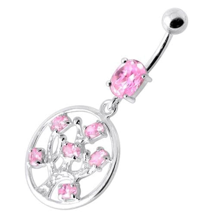 Jeweled Dangling Round Frame Belly Bar