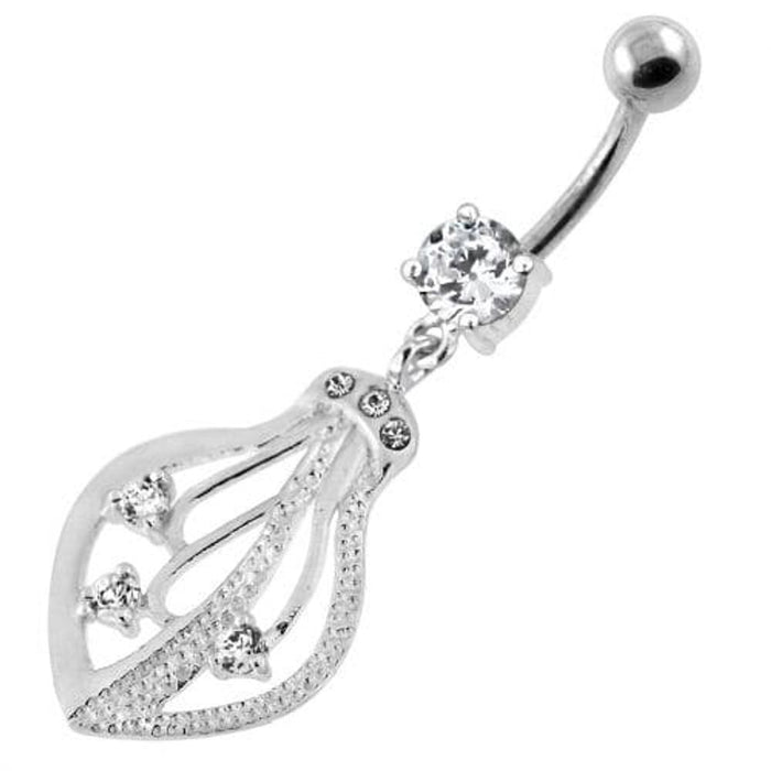 925 Sterling Silver Jeweled Squid Navel Belly Ring