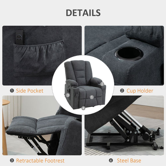 Grey Riser & Recliner Chair w/ Remote - Lift Chair for Elderly, Comfortable & Sturdy - Oversized Design, Easy-to-Use